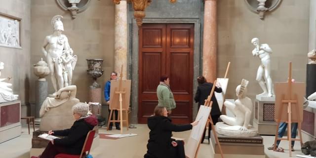 Sketching in the sculpture gallery
