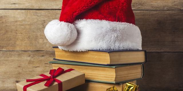 Santa hat and books